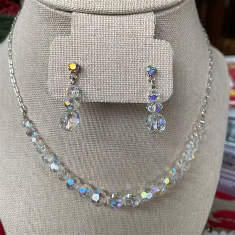 givenchy aurora borealis faceted teardrop crystals silver tone necklace|Aurora Borealis Teardrop Necklace .